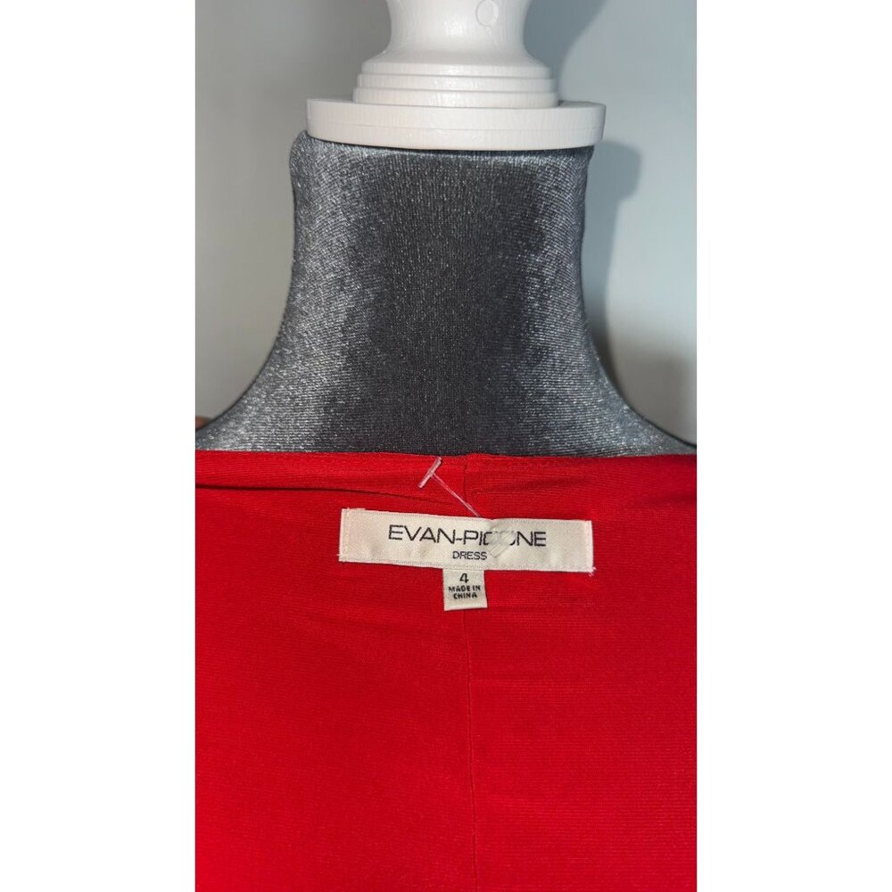 Evan-Picone-Women's Red Ruched Ruffle V-Neck Cocktail Dress Size 4 NWT - Picture 3 of 9